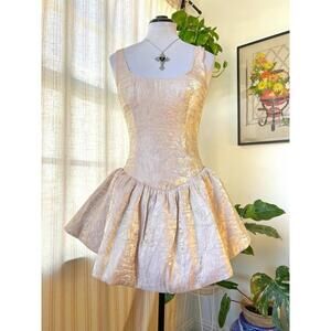 NBD Revolve Pink Champagne Metallic Textured Puff Skirt Prom Mini Dress Size XS